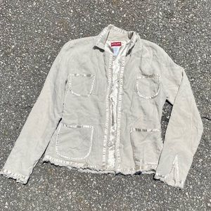 Guess Linen Satin Beige Crème Blazer Jacket Pockets Women’s Small Petite Summer